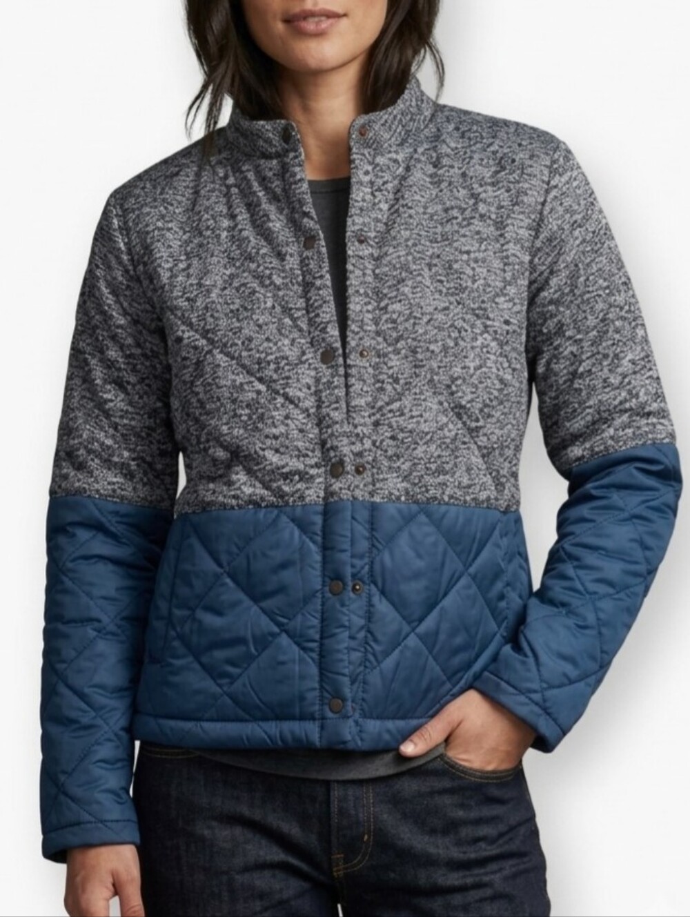 Quilted Two-Tone Blue & Gray Women's Jacket Size Medium